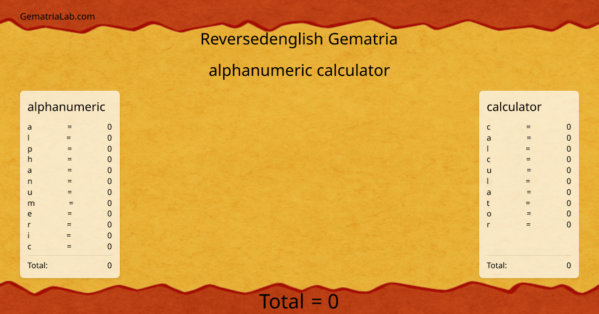 alphanumeric calculator in reversedenglish Gematria